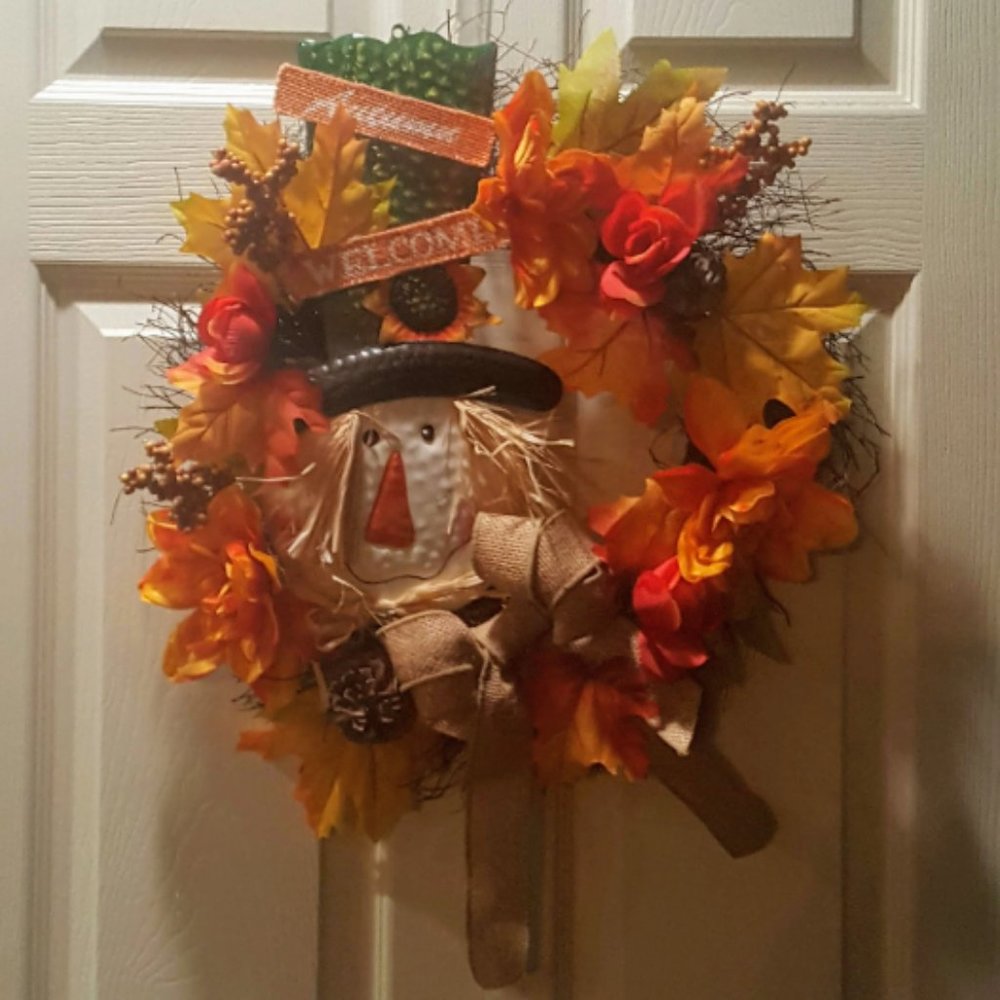 Fall Scarecrow Wreath, Thanksgiving Wreath for Front Door